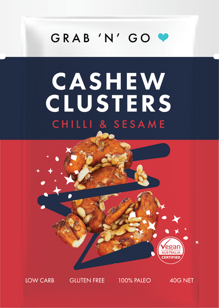 Grab & Go- Cashew Clusters - Chilli Sesame - Box of 6 x 40gm
