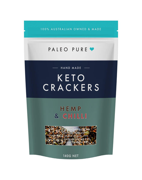 Keto crackers - Hemp Seed & Chilli 140gm single - PaleoPure