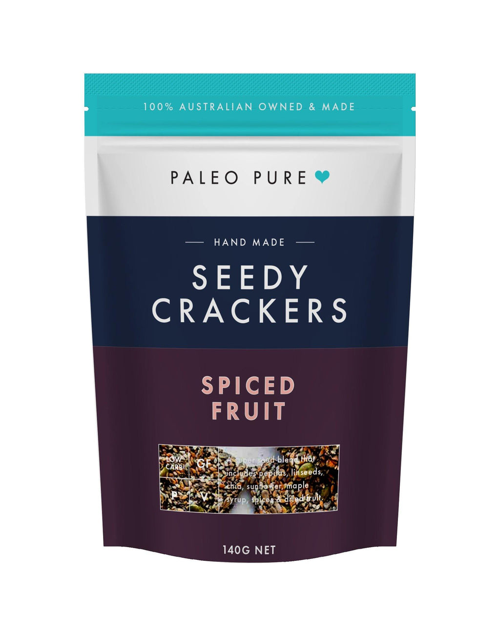 Seedy crackers - spiced fruit 140gm - single - PaleoPure